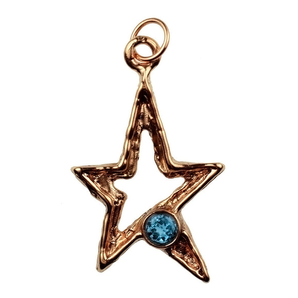 Solid Bronze SC 5pt Star With 6mm Faceted Blue Topaz.