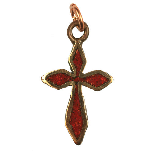 Bronze Cross with Coral Inlay