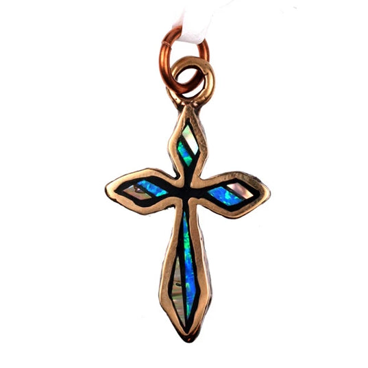 Bronze Cross With Synthetic Opal Inlay