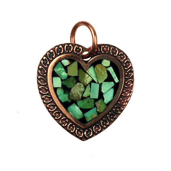 Bronze Heart Pendant With Green Turquoise