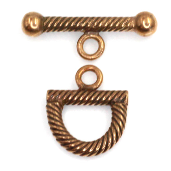 (bzct041-9060) Bronze stirrup shape, lined texture toggle clasp.