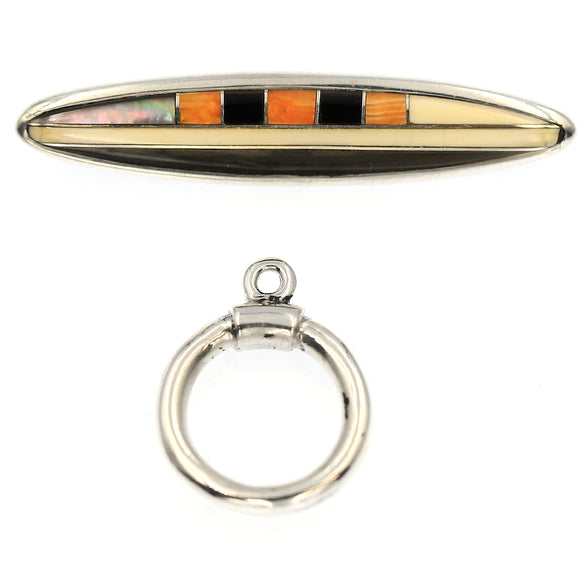 inlay toggle with spiny oyster, melon shell and black onyx