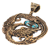 (OOAK012) Bronze and Turquoise Phoenix Pendant