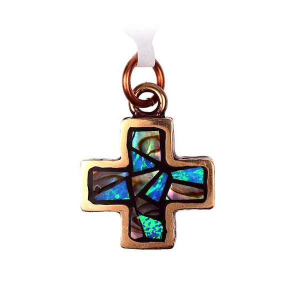 Bronze Cross With Abalone and Opal