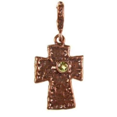 Solid Bronze Celtic style cross with a bezel set faceted stone. Available in Garnet, Amethyst, Peridot, Citrine and Blue Topaz