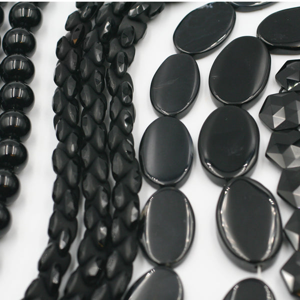 Matte Solid Black Onyx Round Beads with White Stripe Natural Agate Gem –  Beads Galaxy