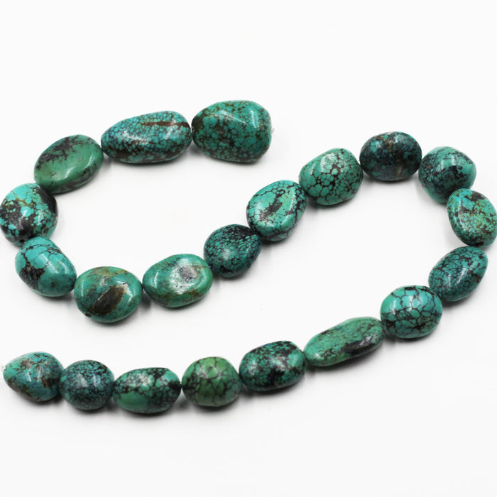 TURQ-112) Turquoise Spider Web Nuggets Bead Strand