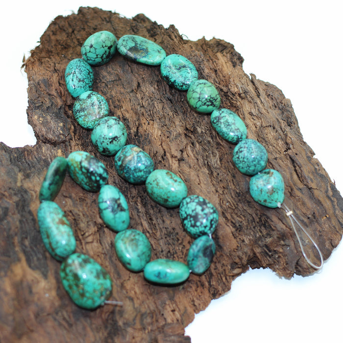 TURQ-112) Turquoise Spider Web Nuggets Bead Strand