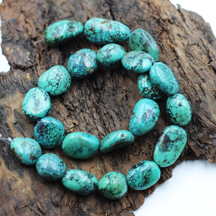 TURQ-112) Turquoise Spider Web Nuggets Bead Strand