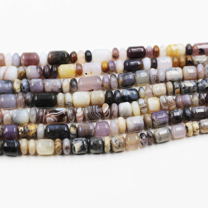 (agate100) Silver Mist Agate graduated barrells & rondells