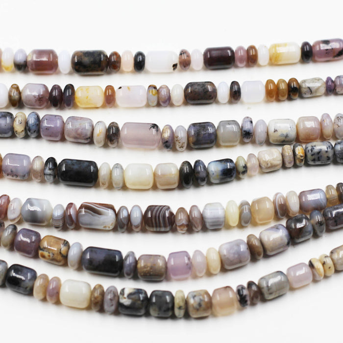 (agate100) Silver Mist Agate graduated barrells & rondells