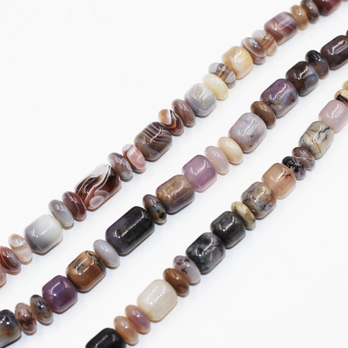 (agate100) Silver Mist Agate graduated barrells & rondells