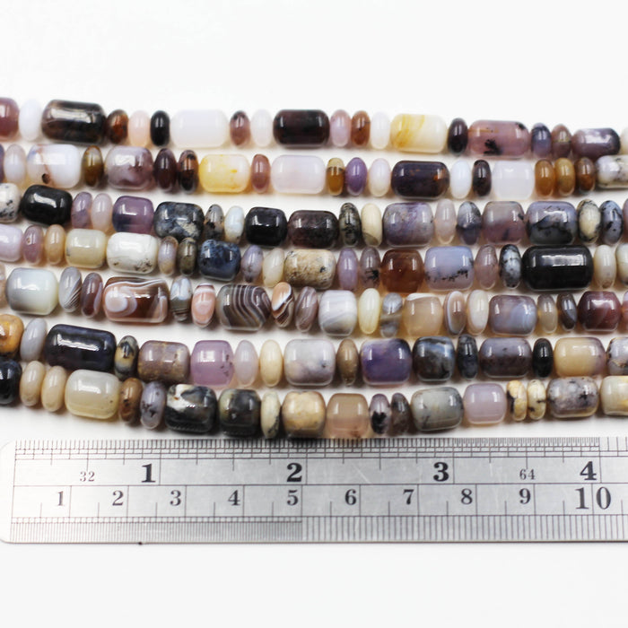 (agate100) Silver Mist Agate graduated barrells & rondells