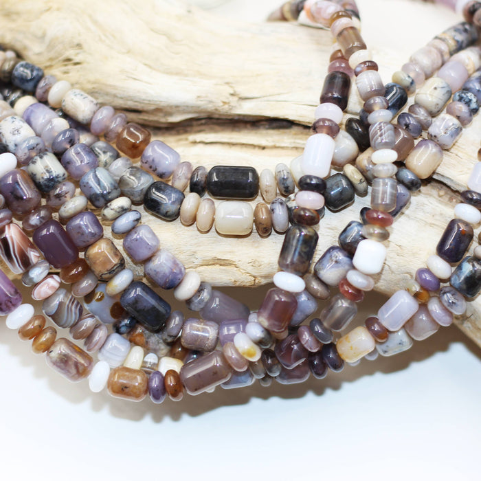 (agate100) Silver Mist Agate graduated barrells & rondells