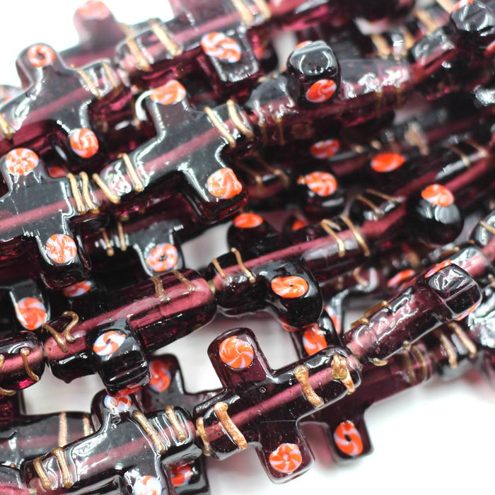 (INDIA057) Amethyst Cross Beads With Flowers