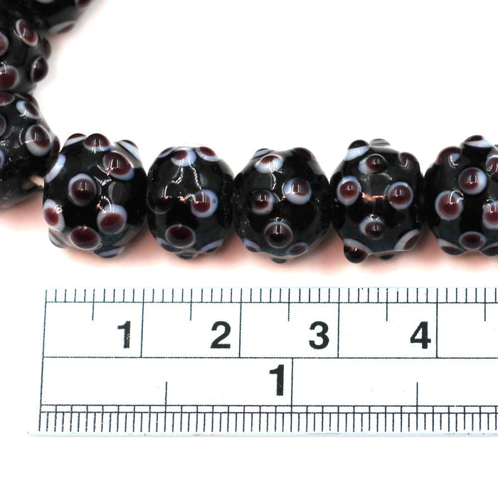 Round Black With Purple & White Dots