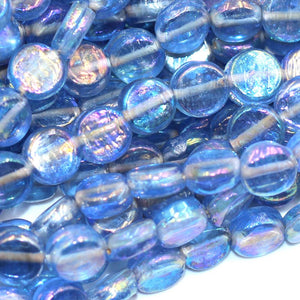 Flat Round Light Aqua AB Glass Beads