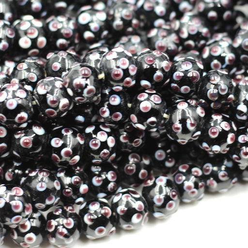 Round Black With Purple & White Dots