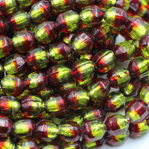 (India067) Green & Red Glass Foil Beads