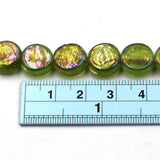 (India068) Flat Round Lime Green AB Glass Beads