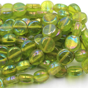 (India068) Flat Round Lime Green AB Glass Beads