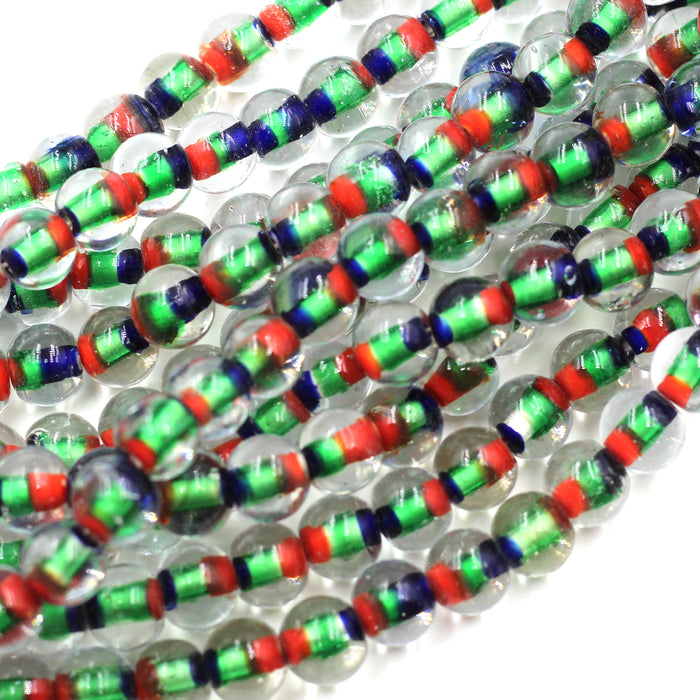 (INDIA005) Blue, Red & Green With Clear Glass Beads