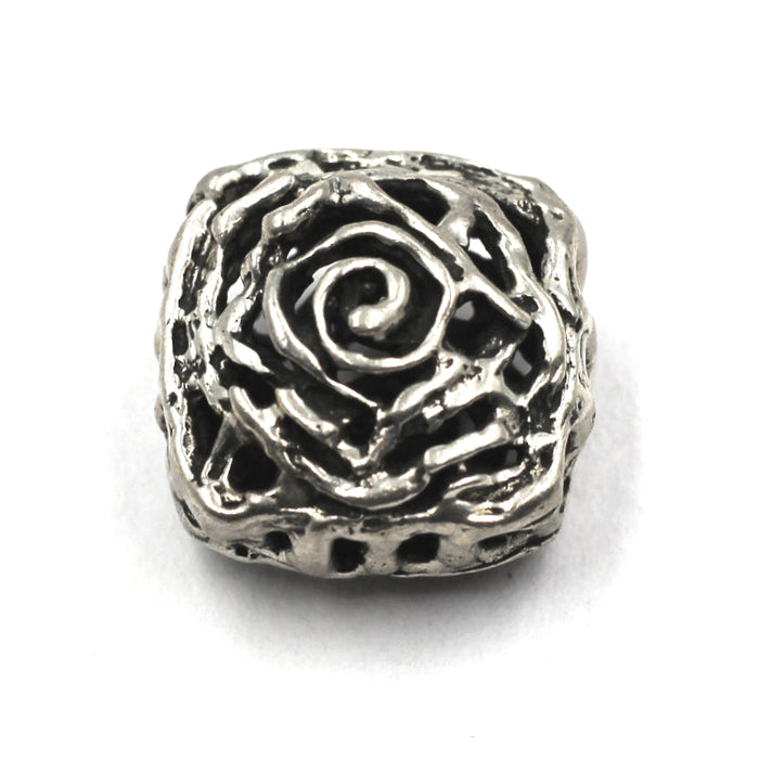 (SB-009) Sterling Silver Freeform Puffy Square Bead