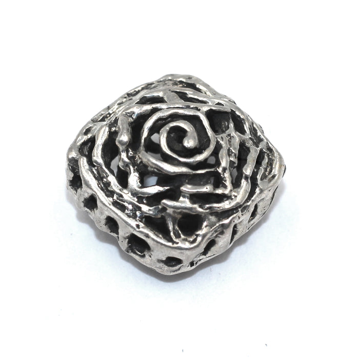 (SB-009) Sterling Silver Freeform Puffy Square Bead