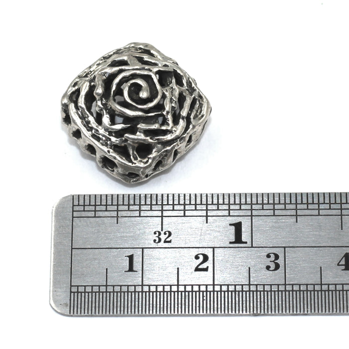 (SB-009) Sterling Silver Freeform Puffy Square Bead