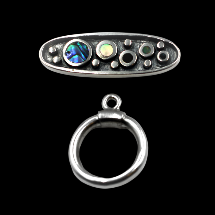 (STG-012) Artisan Toggle Clasp with Abalone, Opal & Onyx Inlay