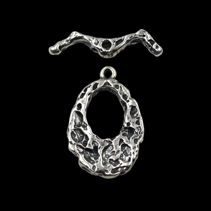 (STG-083) Sterling Silver Textured Oval Toggle