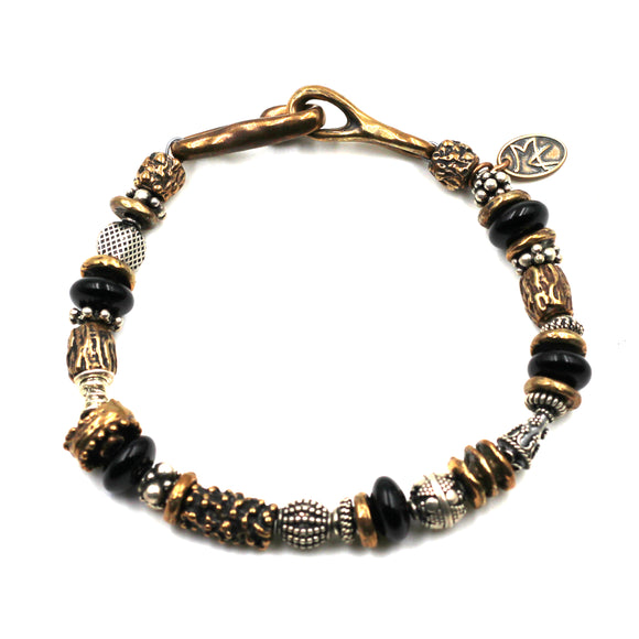 Silver, Bronze & Black Onyx Bracelet