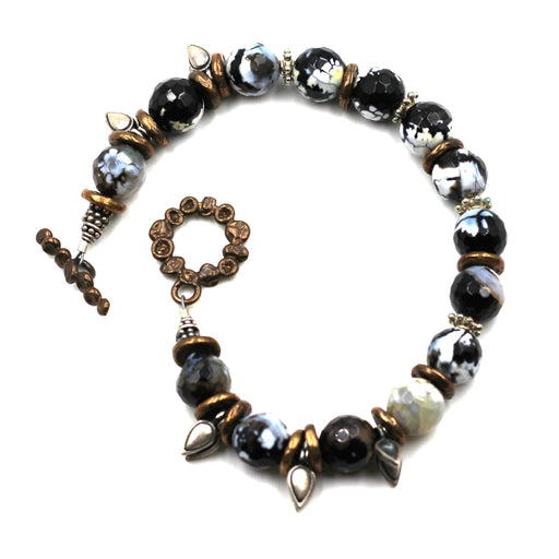 Agate, Silver & Bronze Bracelet