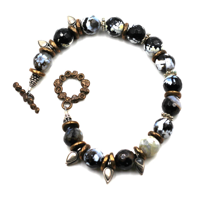 Agate, Silver & Bronze Bracelet