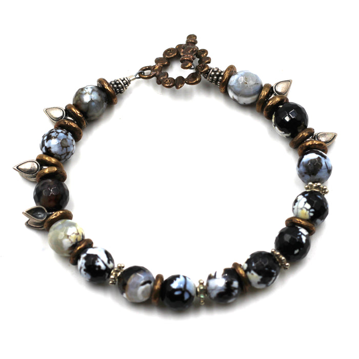 Agate, Silver & Bronze Bracelet
