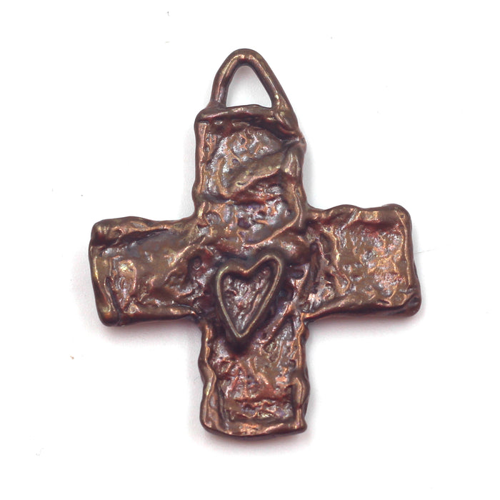 (bzp381-N0732) Bronze Cross With Heart