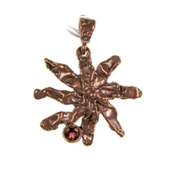 (bzp289-S9340) Hand Cast 8 point Bronze free form star pendant with a bezel set faceted stone of your choice.