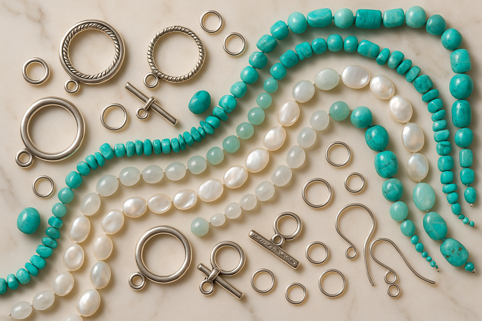 okay getting better, but show more sterling silver toggles and gemstone beads such as turquoise and mother of pearl