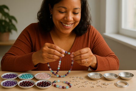 okay good but show her using gemstone beads and sterling silver findings