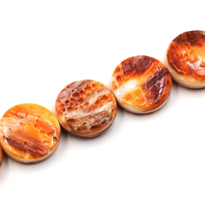 (spiny018) 20mm Flat Round Orange Spiny Oyster