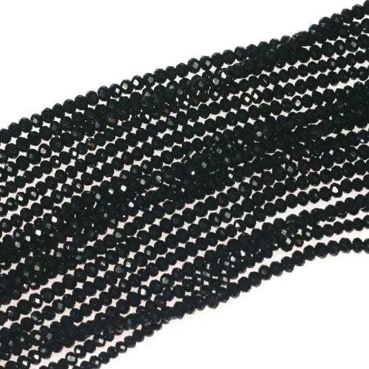 (blkspin001) Black Spinel 2mm Faceted Rondelles - Scottsdale Bead Supply