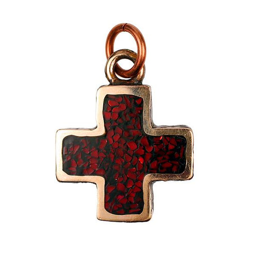 Bronze Cross with Coral Inlay