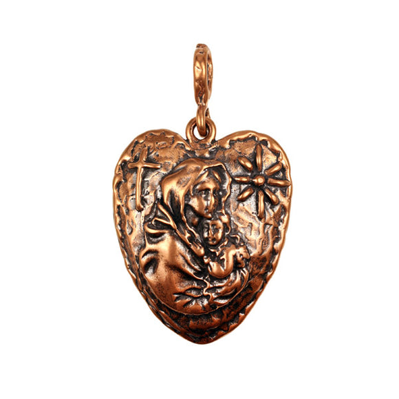 Bronze Mother Mary and Baby Jesus pendant