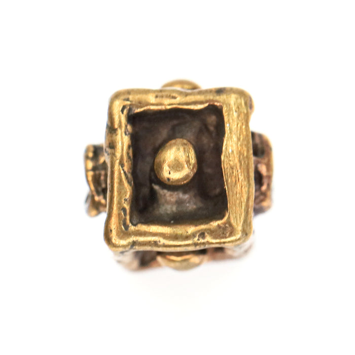 (bzbd198-9681) Bronze textured bead with dot on sides