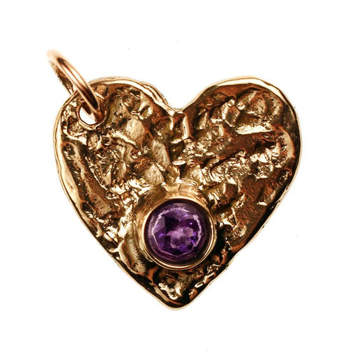 Bronze Flat Heart, 2mm Thick with Faceted Amethyst