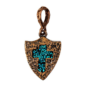 Bronze Roman Shield & Cross Pendant Inlaid with Turquoise Pin Point