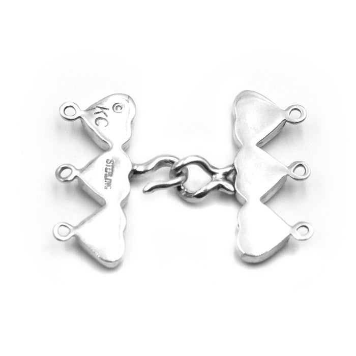 (ICL-033) 3-strd Black Lip Shell Sterling Silver Hearts Clasp