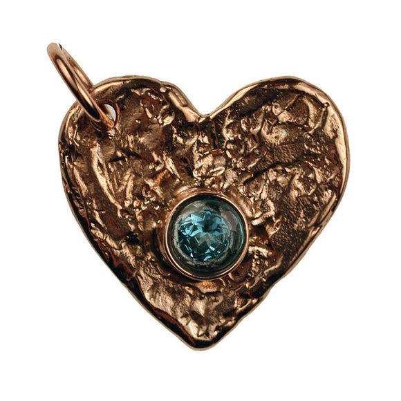 Bronze Flat Heart, 2mm Thick with Faceted Blue Topaz