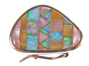 Box Clasp 5-strd Pink Mussel, Gold Lip Shell and Synth Opal