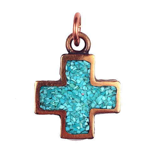 Bronze Cross with Sleeping Beauty Turquoise Inlay